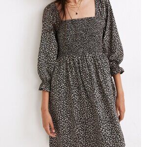 Madewell Lucie Elbow-Sleeve Smocked Mini Dress in Parisian Ditsy Large